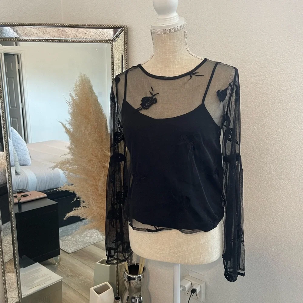 Sheer black long sleeve top - Picture 2 of 5